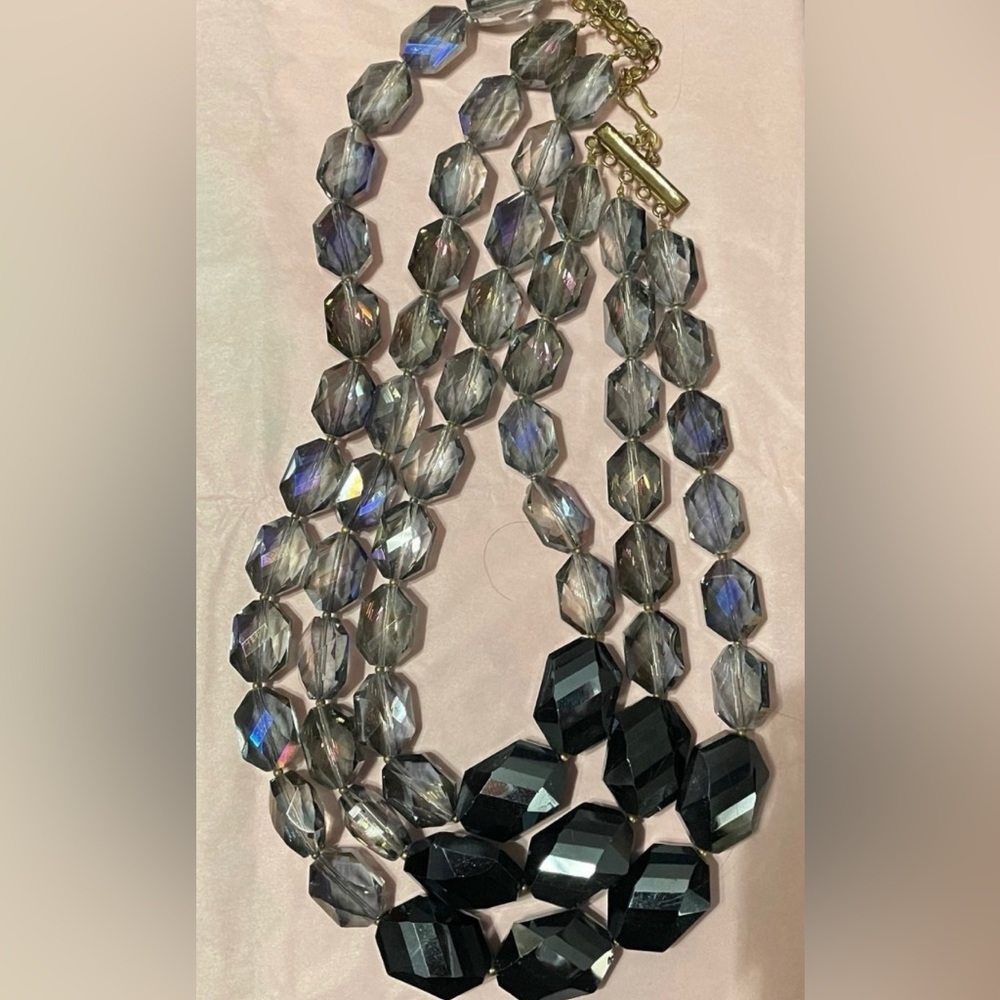 Charisse New York Smoke Crystal multi strand designer statement necklace